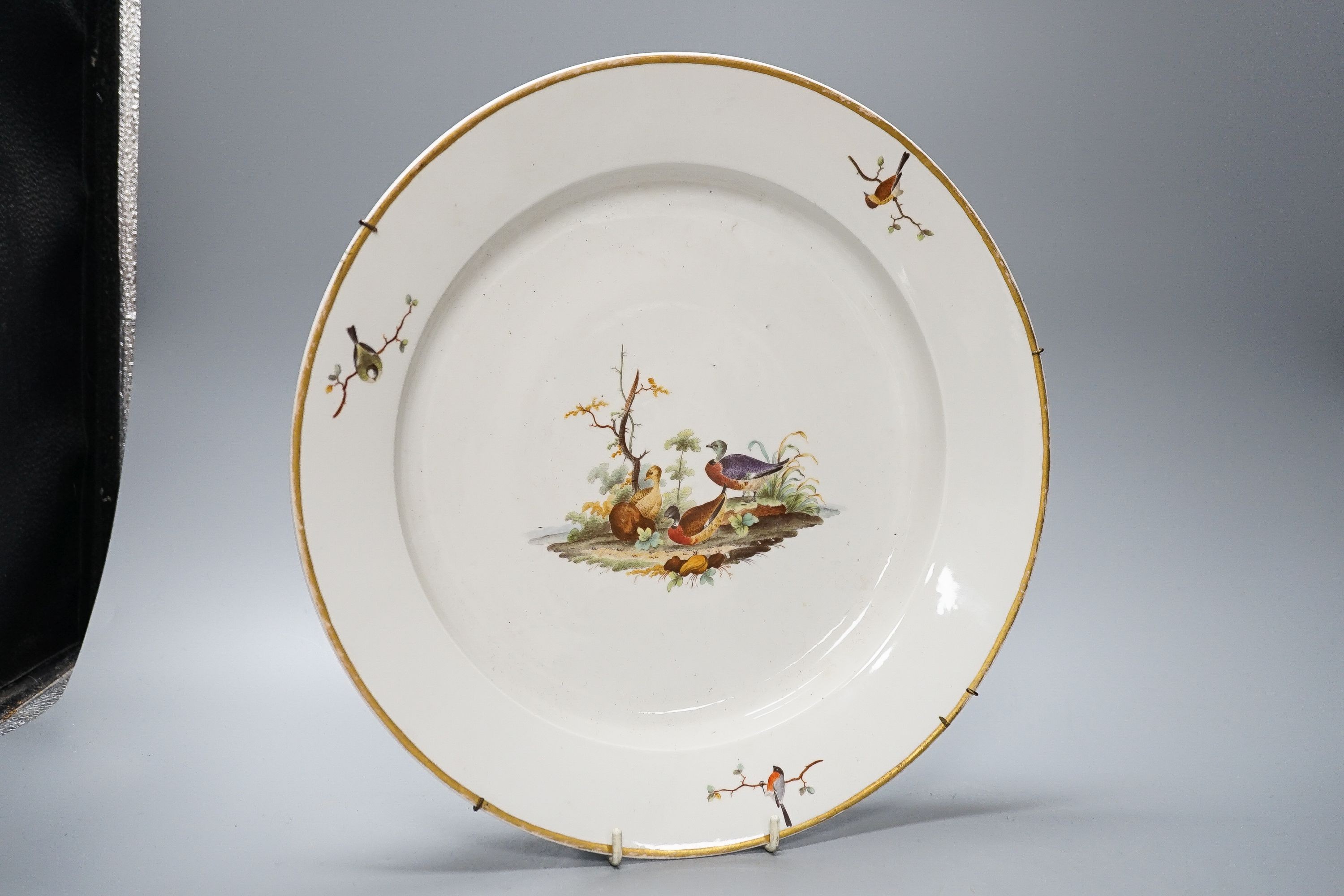 An 18th century Furstenberg bird painted porcelain dish 34cm